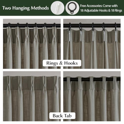 Semi Sheer Pinch Pleated Linen Curtains for Living Room 96 Inches, Taupe - color: Taupe, size: 40"W x 96"L (Pack of 2)