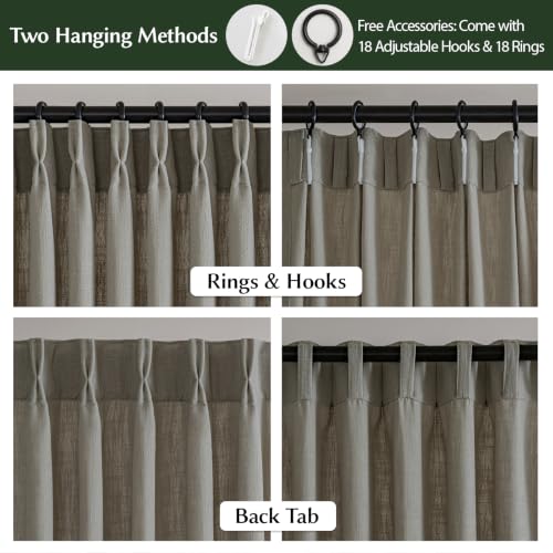 Semi Sheer Pinch Pleated Linen Curtains for Living Room 84 Inches, Taupe - color: Taupe, size: 40"W x 84"L (Pack of 2)