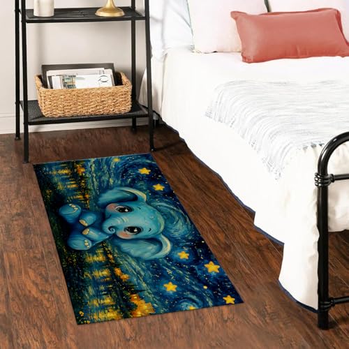 Sweet Elephant Door Mat Indoor 17x29.5 Inch, Cartoon Night Sky Doormat for Kitchen Bathroom, Star Print Decorative Floor Pad Gifts, Nonwoven Entry Rug, Non Slip Dot Plastic Backing - color: Elephant