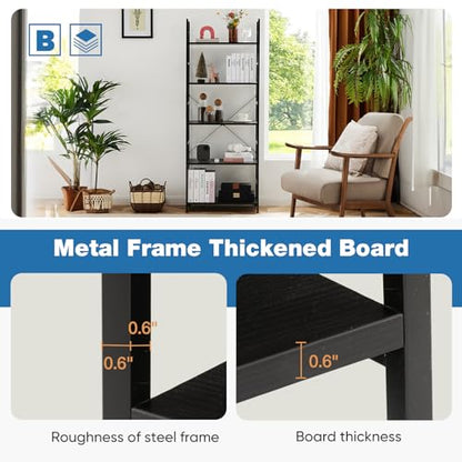 DUMOS 5 Tiers Open Bookshelf, Classic Freestanding Tall Display Shelf - color: Black, size: 5 Tier＆Open