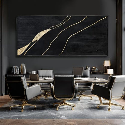 Black Gold Hand Painted Abstract Canvas Wall Art Living Room 32x70 Inch - color: Black, size: 70"L x 32"W