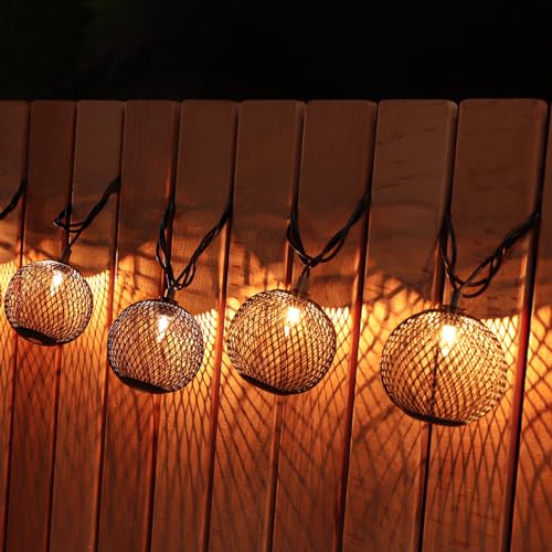 Decorative Lantern String Lights Plug in with 10 Black Metal Ball, Connectable Waterproof Outdoor Decorative String Lights Indoor for Bedroom Patio Pergola Festive Decor