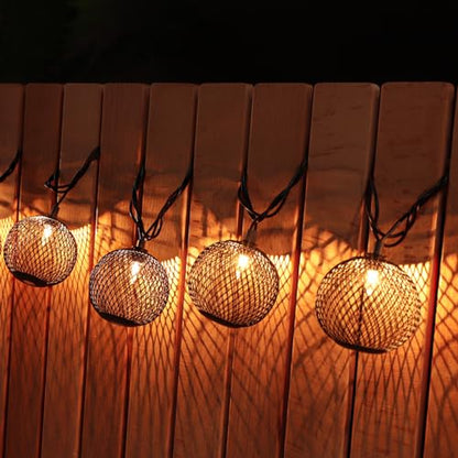 Decorative Lantern String Lights Plug in with 10 Black Metal Ball, Connectable Waterproof Outdoor Decorative String Lights Indoor for Bedroom Patio Pergola Festive Decor