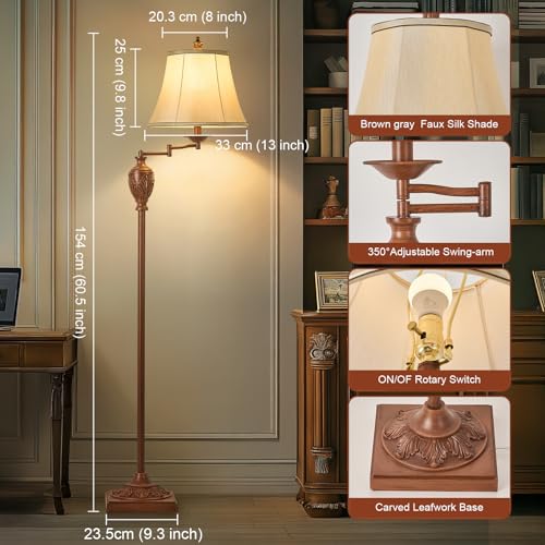 AIDENOEY Traditional Floor Lamp with 350° Swing Arm,Including Bulb,Walnut - color: Walnut