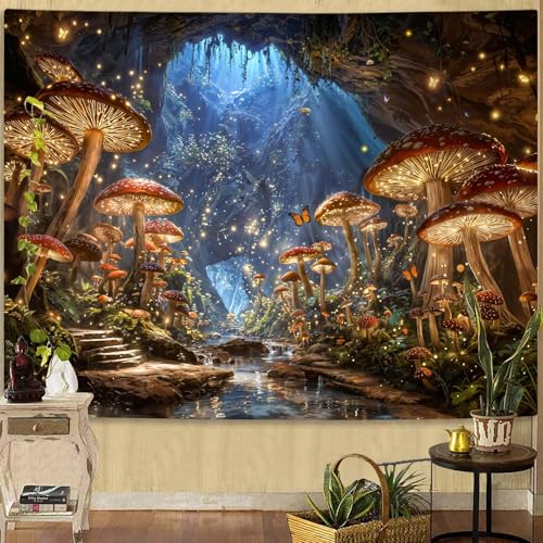 Lifeella Cave Mushroom Tapestry, Fantasy Cavern Wall Decor, Aesthetic Landscape Nature Art for Bedroom Living Room, 36x48 inches - color: Cave Mushroom, size: 48"L x 36"W