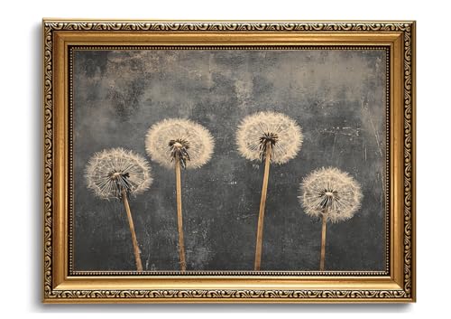 Vintage Gold Framed Dandelion Wall Art Moody Dandelion Wall Decor 12x16in - color: Dandelion, size: 16"L x 12"W