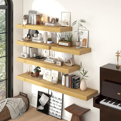 36 Inch Long Floating Shelves for Wall Set of 2, 12"D Wood Grain Shelves - color: Oak, size: 36"Wx12"Dx2"H, 2P