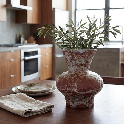 Rustic Farmhouse Ceramic Vase Home Decor (Dark Brown and White, Small) - color: Dark Brown and White