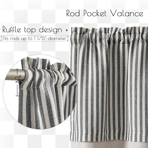 jinchan Stripe Linen Kitchen Valance Curtain, 50x16, 1 Panel, Black - color: Boxter Striped | Black on Linen, size: 50"W x 16"L (Pack of 1)