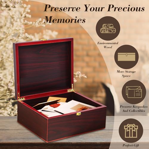 Tree of Life Red Wooden Keepsake Box - Large Decorative Storage Box with Lid