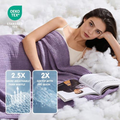 EMME Muslin Cotton Blanket Adults Heather Purple Throw XL 50"x70" - color: 14 - Purple, size: Large Throw (50" X 70")