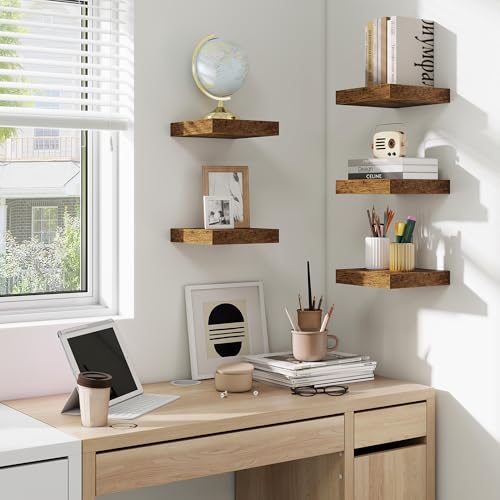 Floating Shelves for Wall, Wall Mounted Wood Shelves, Brown, Set of 3, 6.5” - color: Rustic Brown, size: 6.5"W x 6.5"D , 3 Pack