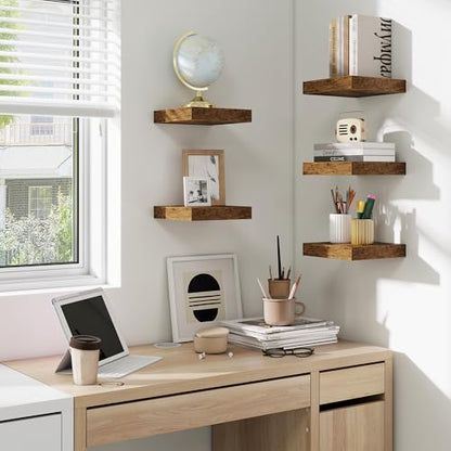 Floating Shelves for Wall, Wall Mounted Wood Shelves, Brown, Set of 3, 6.5” - color: Rustic Brown, size: 6.5"W x 6.5"D , 3 Pack