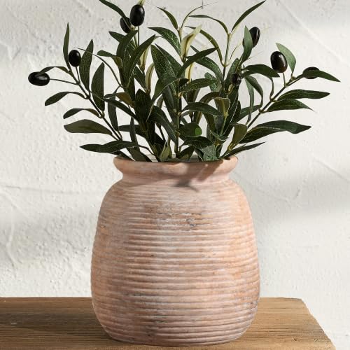 Ceramic Flowers Rustic Vase, Neutral Pottery Farmhouse Vases Home Decor, 7.48" Terracotta Pampas Decorative Vase for Table Entryway Mantel Bookshelf Bedroon Bathroom Living Room - color: 7.5“ H - Yellow