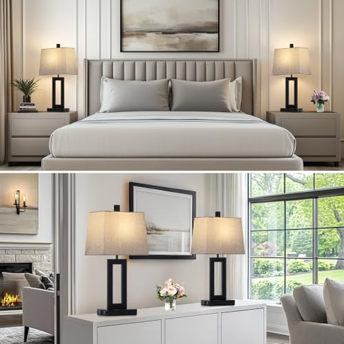 Cinkeda Bedside Table Lamp Set of 2,Nightstand Touch Lamps with USB Port - color: C.Gray&Black