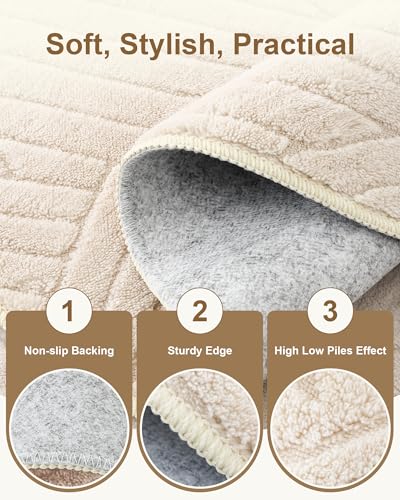 Carvapet 5.2ft Round Rug Beige Washable High Low Pile Carpet - color: Yarn Beige, size: 5.2' Round