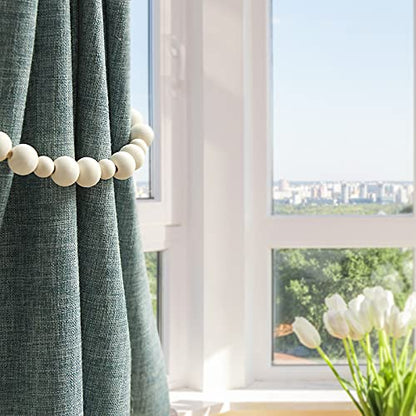 2 Pack Wood Bead Curtain Tieback, Boho Curtain Holdback, Wood - color: Wood Color