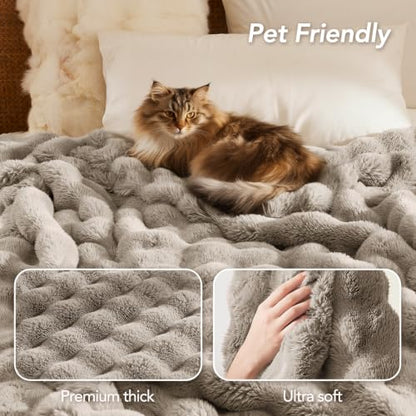 L'AGRATY Faux Rabbit Fur Throw Blanket for Couch, 90'' x 108'', Castle Grey - color: Castle Grey, size: 90" x 108"