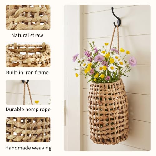 Woven Water Hyacinth Hanging Basket Door Hanging Basket Wall for Home Garden Farmhouse (Water Hyacinth) - color: Water Hyacinth