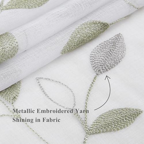 Bujasso Embroidered Leaf Sheer Curtains, Gray Green 38" Wx63 Lx2 - color: Gray Green, size: 38"W x 63"L (Pack of 2)