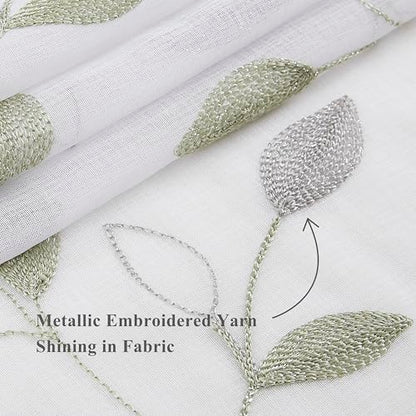 Bujasso Embroidered Leaf Sheer Curtains, Gray Green 38" Wx63 Lx2 - color: Gray Green, size: 38"W x 63"L (Pack of 2)
