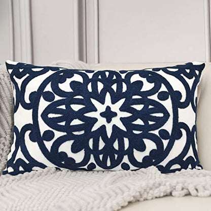 Alysheer Boho Embroidered Lumbar Throw Pillow Cover 12"x 20", 1pc Navy - color: Navy, size: 20" x 12" (Pack of 1)