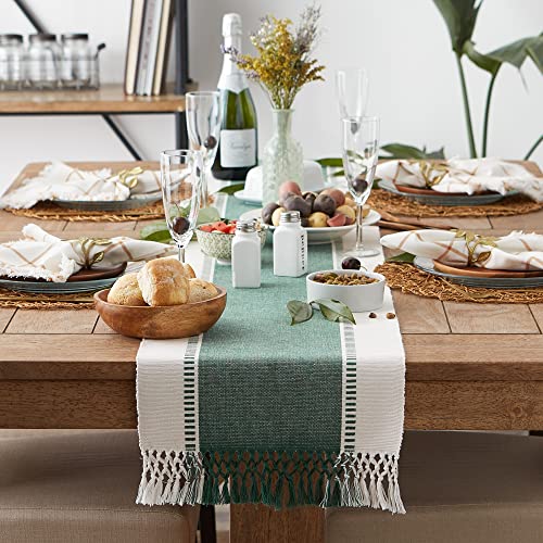 DII Dobby Stripe Table Runner, 13x72 Dark Green & Cream Background - color: Dark Green, size: 13x72"