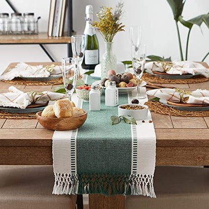 DII Dobby Stripe Table Runner, 13x72 Dark Green & Cream Background - color: Dark Green, size: 13x72"
