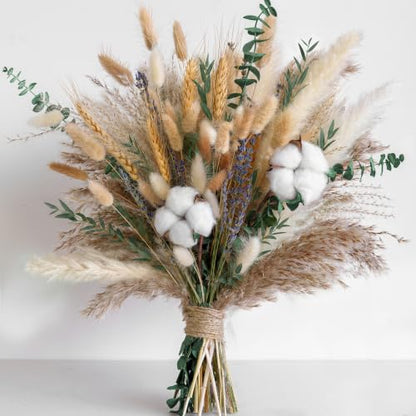 Green Dried Flower Bouquet, 10 Varieties Pampas Grass with Eucalyptus, Lavender, Cotton, Wheat & Bunny Tails, Natural Dried Flowers for Vase, Boho Farmhouse Wedding Home Decor - size: Green