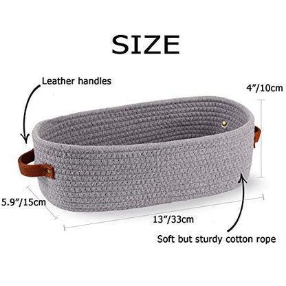 2 Pack Cotton Rope Small Woven Basket,Toilet Paper Basket,Room Storage Basket with Handles for Bathroom, 13"x5.9"x4" Gary - color: 2 pack Gray