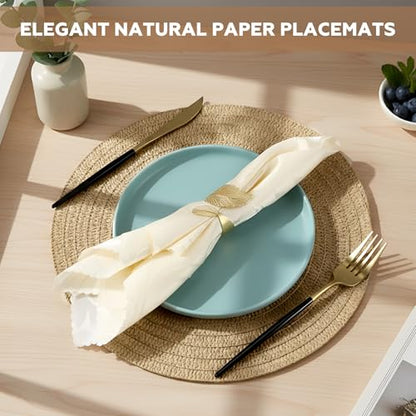 24 Pcs 13 in Round Woven Placemats Boho Charger,Khaki,Classic - color: Khaki, style: Classic
