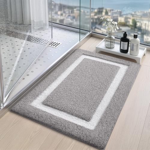LUMI Bathroom Rug, Non Slip Absorbent Bath Mat, Light Grey, 24"x36" - color: Light Grey, size: 24"x36"