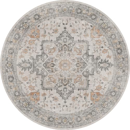 GENIMO 5 Ft Washable Round Area Rugs for Living Room, Light Taupe Brown - color: Light Taupe Brown, size: 5' (Round)