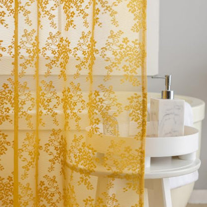 TUDECO Yellow Stall Lace Shower Curtain for Bathroom, 36Wx72L Inch 1 Panel - color: Mustard Yellow, size: 36"W x 72"L (Pack of 1)