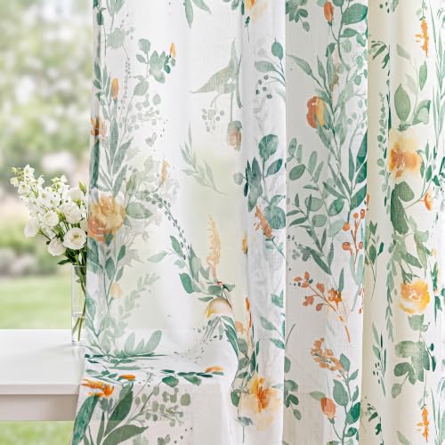 MYSKY HOME Green Floral Sheer Cafe Curtains 45 Inches Long 2 Panels Set - color: Green, size: 52"W x 45"L (Pack of 2)