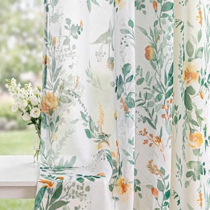 MYSKY HOME Green Floral Sheer Cafe Curtains 45 Inches Long 2 Panels Set - color: Green, size: 52"W x 45"L (Pack of 2)