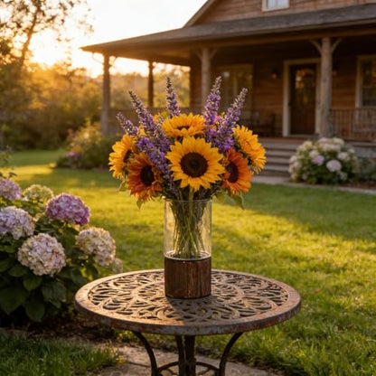 Artistic Wood Glass Vase,Wooden Base,Tall Vases Bottles for Flowers, Cylinder Vases for Wedding Centerpieces Table Shelf Decor(English) - style: English
