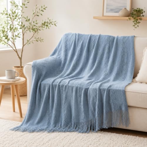BATTILO HOME Light Blue Throw Blanket for Couch, 50"x60" - color: Dusty Blue, size: 50 x 60 in.