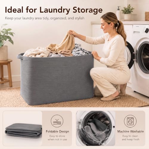 OIASKET 118L Extra Large Blanket Basket, 24.8" x 17.7" x 17.2" Woven Basket - color: Grey, size: 24.8"x17.7"x16.2"