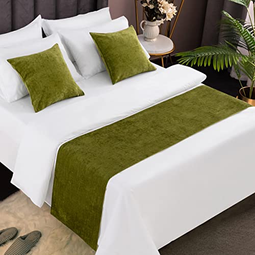 AMBERIS Bed Runner Green, Chenille Soft No Fading Modern Bed Scarf (Pillowcases Sold Separately) - color: Green, size: 8'6" x 1'8" (for 2.0m Bed)