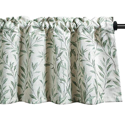 VOGOL Valances for Living Room, Green Leaf Print Small Window Valance for Kitchen Farmhouse Top Pocket 12 Inches Long, One Panel, 52x12 - color: Green, size: 52"W x 12"L (Pack of 1)