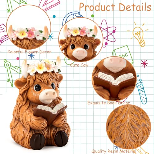 Highland Cow Figurines for Home Office Bookshelf Desk Decor Gifts