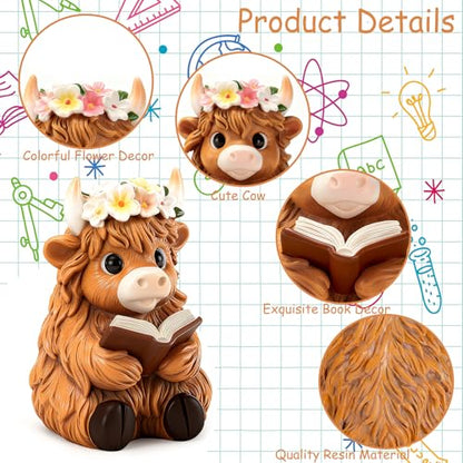 Highland Cow Figurines for Home Office Bookshelf Desk Decor Gifts