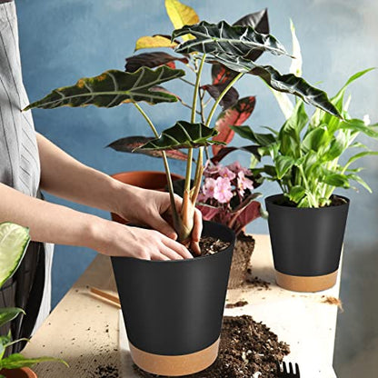GARDIFE Plant Pots 7/6.5/6/5.5/5 Inch Self Watering Planters with Drainage Hole, Plastic Flower Pots, Nursery Planting Pot for All House Plants, African Violet, Flowers, and Cactus,Black - color: 7-black, size: 7+6.5+6+5.5+5 inch