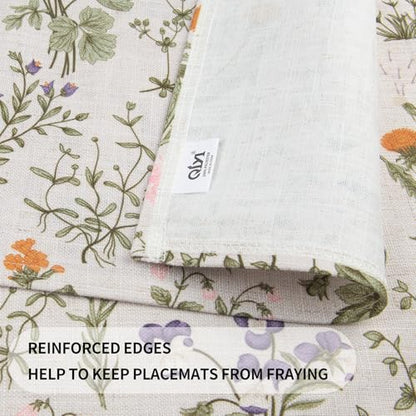QIYI Boho Table Placemats Set of 4, 12"x18" Linen Place Mats, Wildflowers - color: Wildflowers Herbs, size: Set of 4