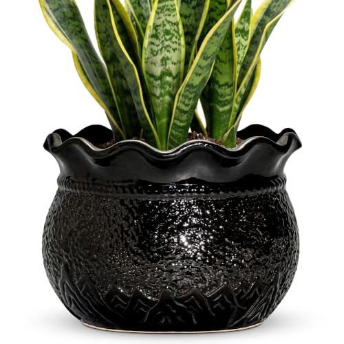 Ceramic Planters for Plants, 10 Inch Flower Pots, Black - color: Black, size: 10 Inch