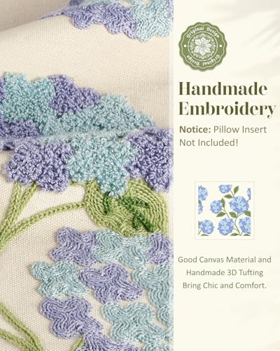 Embroidered Throw Pillow Cover, 18x18 Inch, Blue Hydrangea - color: Blue-hydrangea, size: 18" x 18" (Pack of 1)