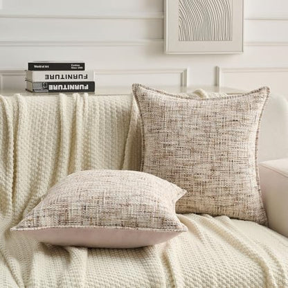 FUTEI Pack of 2 Tweed Chenille Throw Pillow Covers 18x18 Inch, Beige Brown - color: Beige Brown, size: 18" x 18" (Pack of 2)