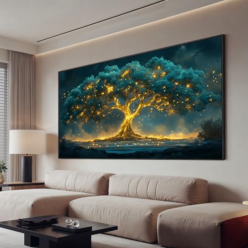 Canvas Framed Wall Art Decor Artwork for Walls Oversized Green Gold Wall Art Prints Large Tree of Life Wall Art for Living Room Canvas Art Wall Decor Modern Home Office Aesthetic Wall Art Decor 29" x 58" - color: QLS-A, size: 59"L x 29"W
