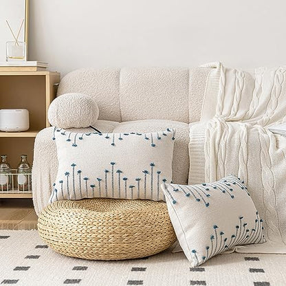 LILEPOY Boho Throw Pillow Covers 12x20 Farmhouse Lumbar Couch Pillow case - color: Beige and Blue, size: 20" x 12" (Pack of 2)
